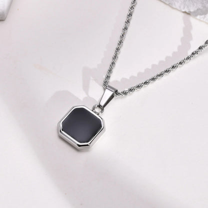 Grid Mark: Geometric Enamel Square Pendant Necklace for Men