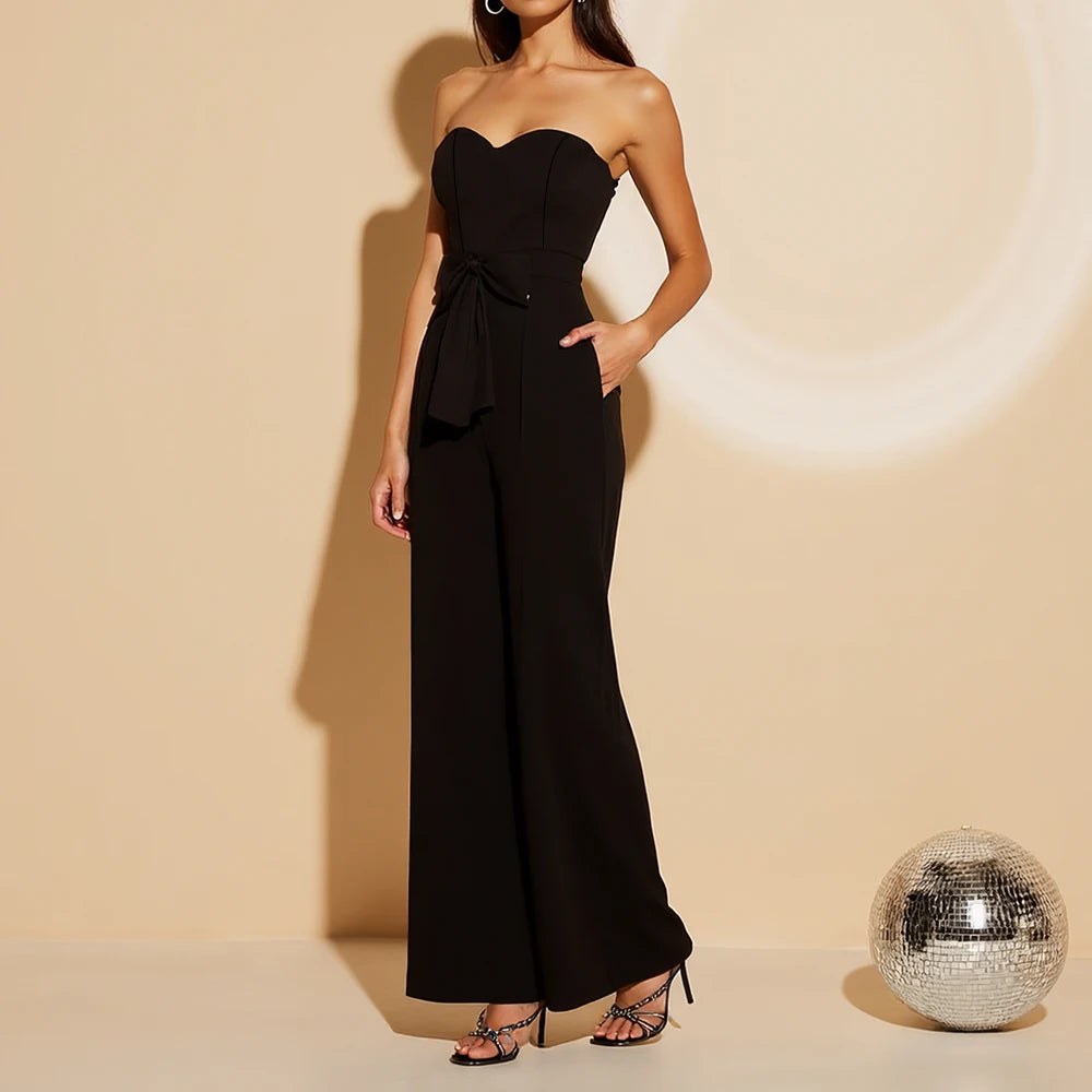 Women's Off-Shoulder Bowknot Jumpsuit – Elegant Spring Workwear Look
