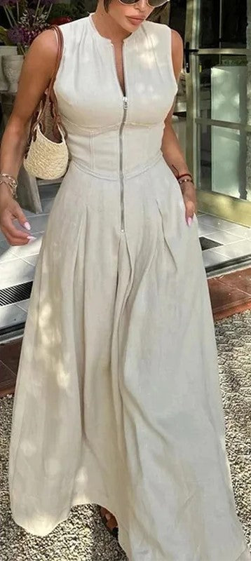 Women's Pleated Bodycon Midi Dress – Sleek Sleeveless Style for Summer Events