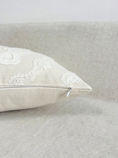 Hand-Embroidered Round Cushion Cover
