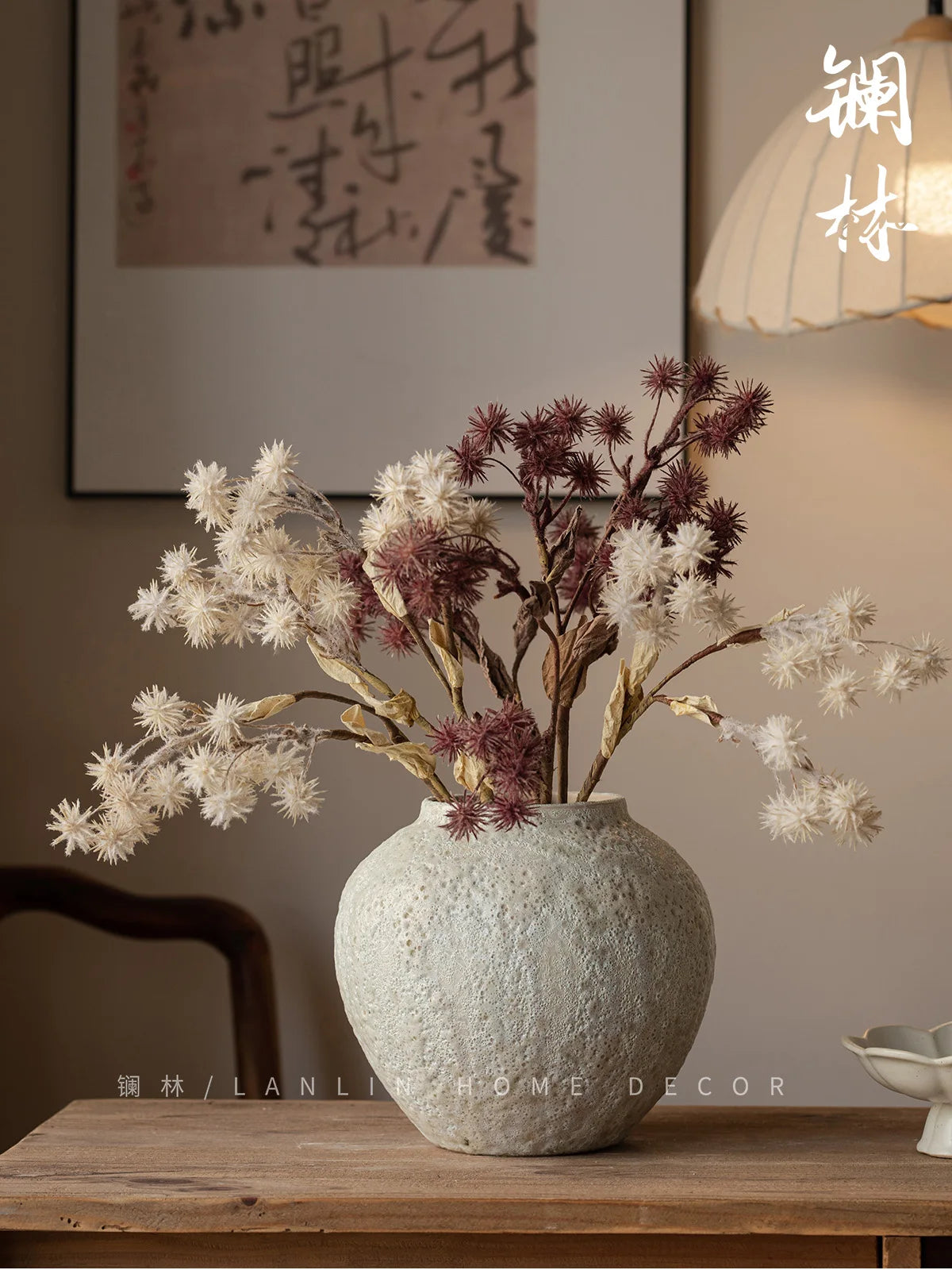 Retro Rustic White Cerc Flower Vase Bubble White Decorative Tabletop Ornament for Home Bedroom Living Room Dining Room