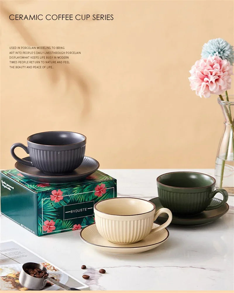 European Retro Ceramic Mug with Saucer