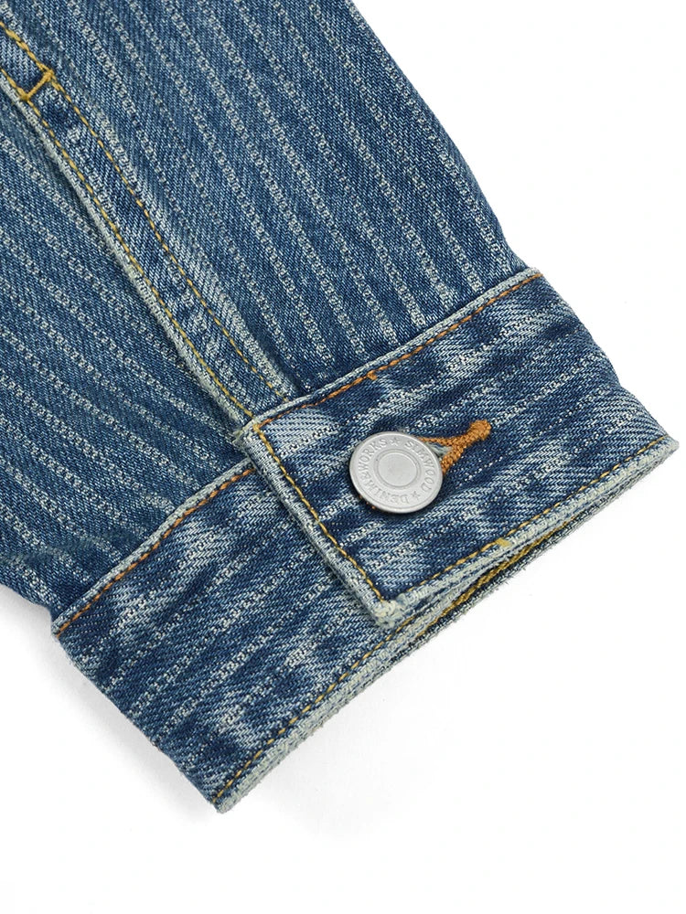 Men's Striped Denim Chore Jacket – Short Length, Oversized Utility