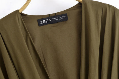 Women's V-Neck Lace-Up Midi Dress – Elegant, Backless & Summer-Ready