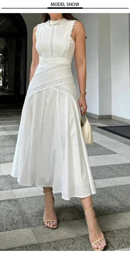 Women's Embroidered A-Line Dress – Elegant Sleeveless Statement Style