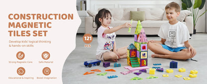 MagnetLab 121: 121-Piece Magnetic Tiles STEM Set (Ages 3–8)