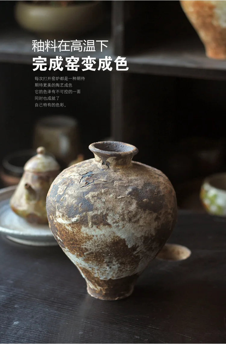 Jarrón de cerámica rugosa retro con diseño floral estilo wabi-sabi de Jingdezhen, con flores japonesas decorativas, adornos B&amp;B, macetas
