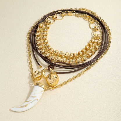 3-Piece Horn Pendant Necklace Set – Western Cowgirl-Inspired Layered Chains