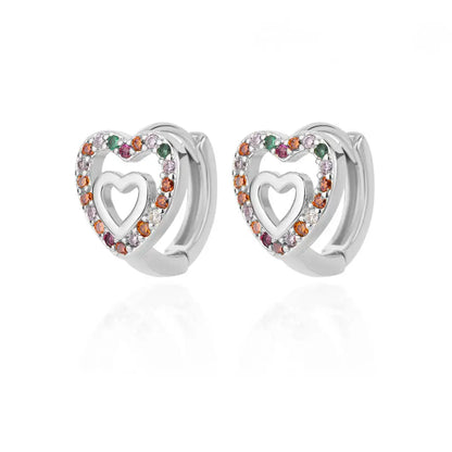 Golden Pulse: Hollow Zircon Heart Stud Earrings