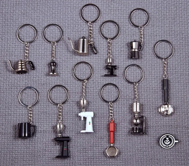 Coffee Supplies Keychain Mini Tamper Keychain Portable Fashionable Zinc Alloy Coffee Keychain Decoration Gift for Coffee Lovers
