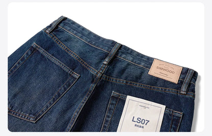 SIMWOOD 2025 Spring New loose Straight 13.5oz Fabric Washed Vintage Jeans Men Classical Plus Size Denim Trousers