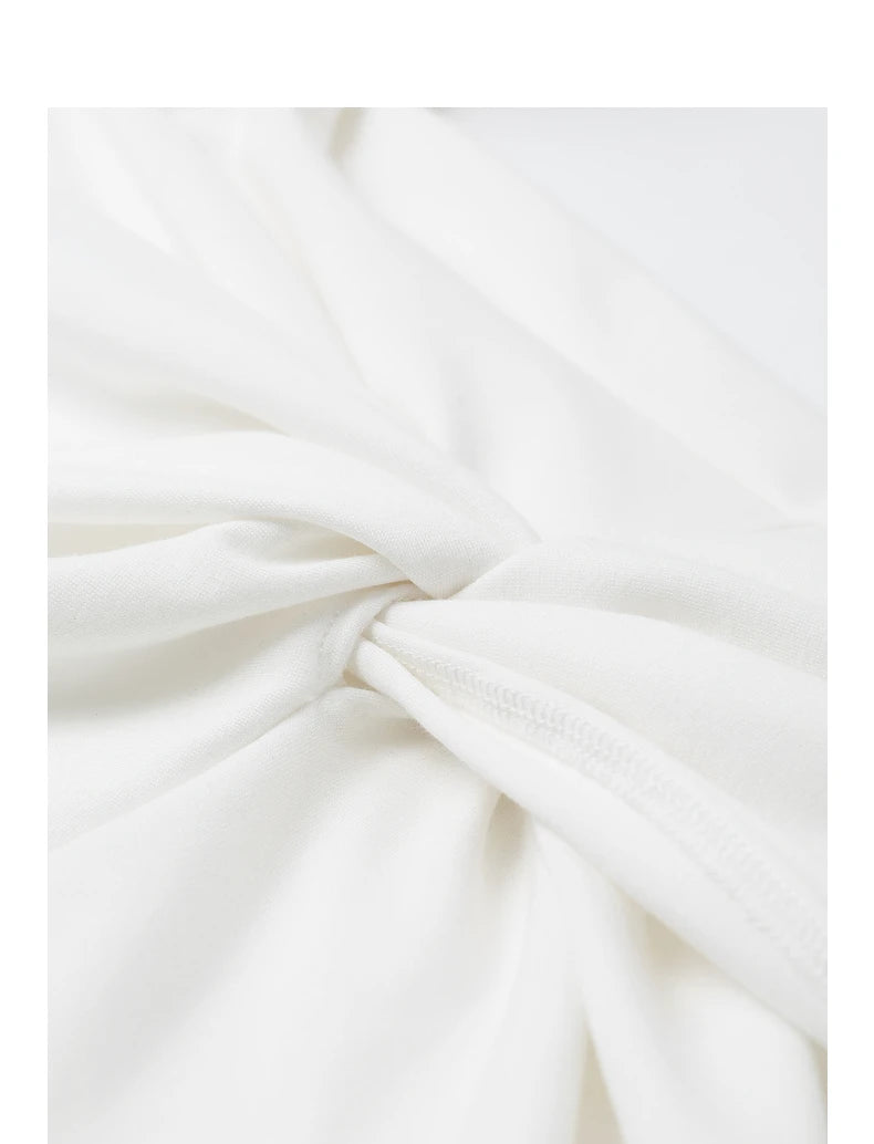 TOYOUTH Women Crop Tops 2024 Spring New Pleated Tie Irregular Solid Color Short Sleeve Women's Basic Tops