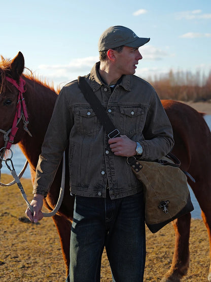 Men's Oversized Vintage Denim Jacket – 12.5oz Cotton for Cool-Season Style