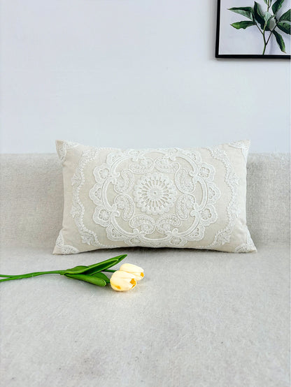 Hand-Embroidered Round Cushion Cover