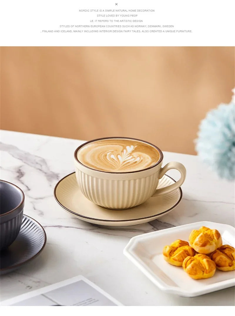 European Retro Ceramic Mug with Saucer