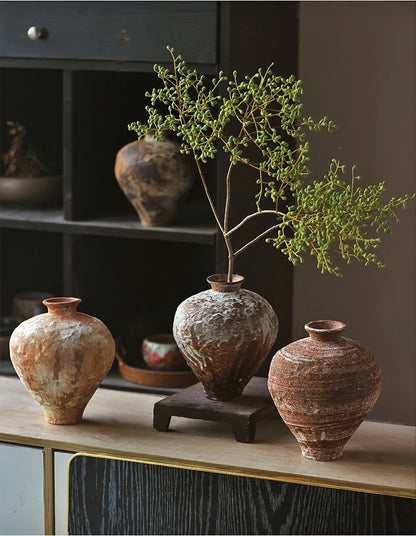 Jarrón de cerámica rugosa retro con diseño floral estilo wabi-sabi de Jingdezhen, con flores japonesas decorativas, adornos B&amp;B, macetas
