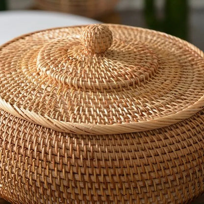 Hand-Woven Rattan Storage Basket with Lid