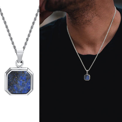 Grid Mark: Geometric Enamel Square Pendant Necklace for Men