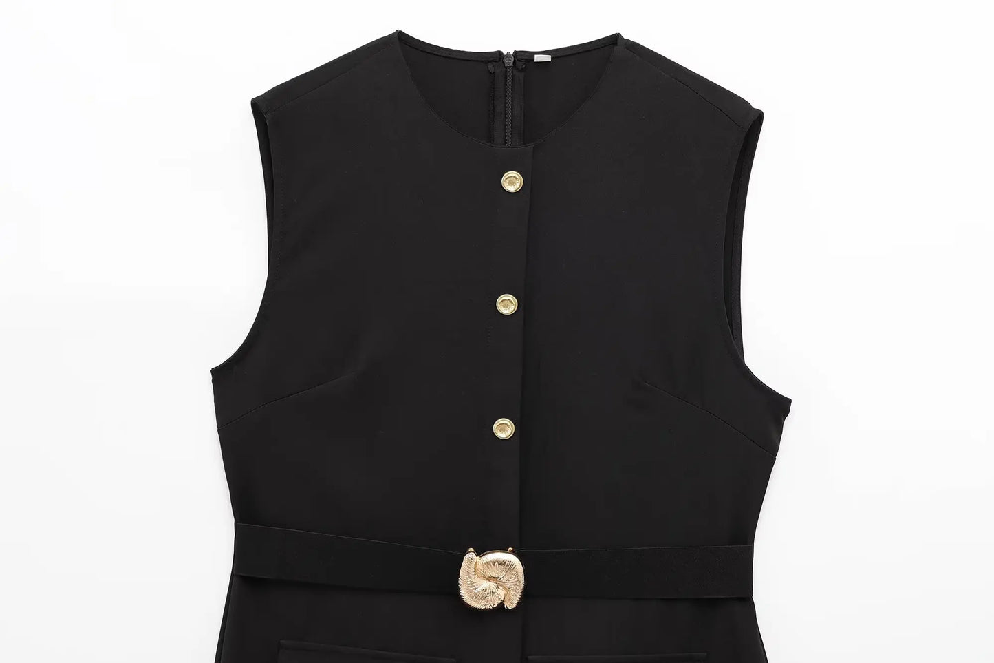 Women's Belted Black Sleeveless Dress – Office Chic Meets Summer Ease