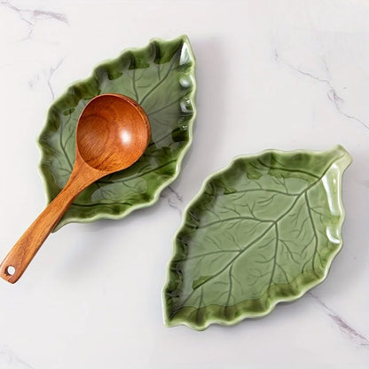 Green Leaf Ceramic Spoon Holder