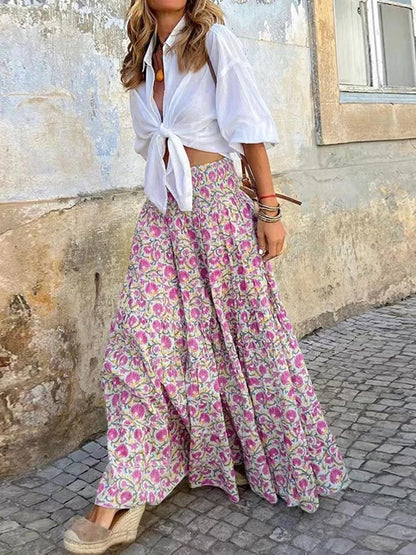 Women's Floral Print Maxi Skirt – Casual Elegance for Spring & Summer
