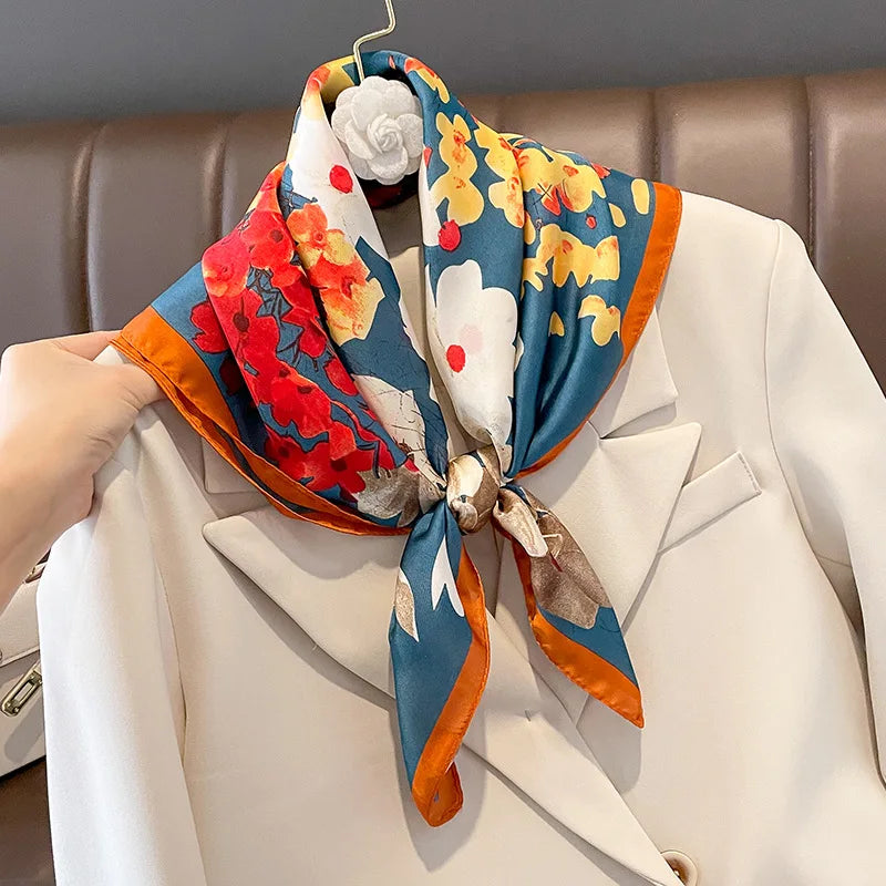 Silken Loop: Printed Satin Square Scarf for Women