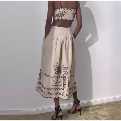 Soléa – Hollow-Out Printed Beach Dress for Women