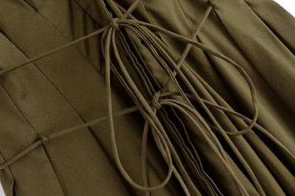 Women's V-Neck Lace-Up Midi Dress – Elegant, Backless & Summer-Ready