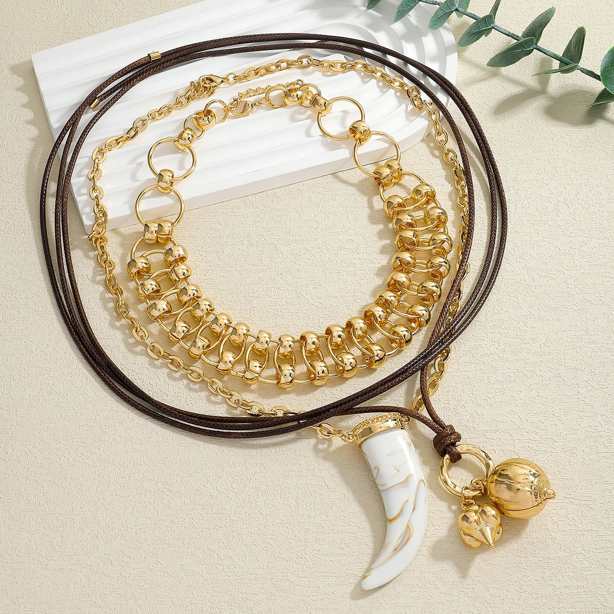 3-Piece Horn Pendant Necklace Set – Western Cowgirl-Inspired Layered Chains