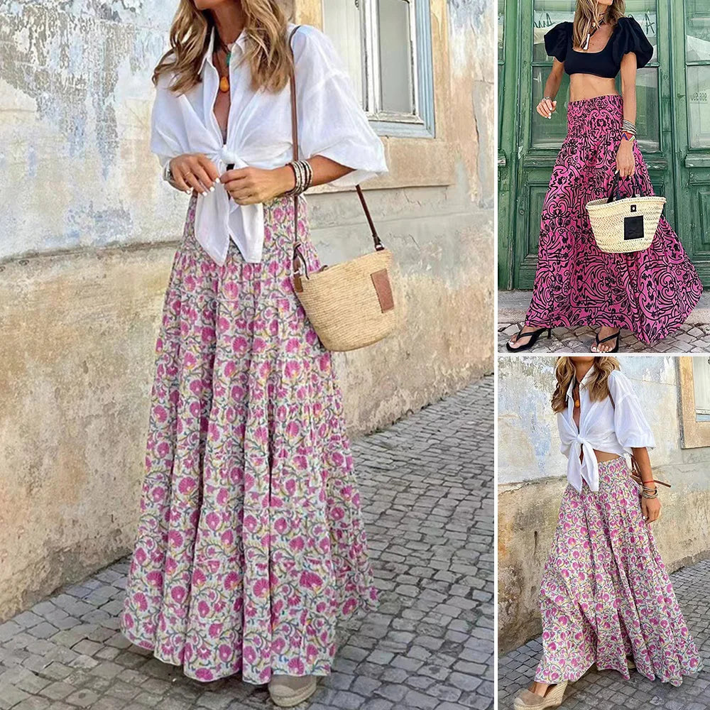 Women's Floral Print Maxi Skirt – Casual Elegance for Spring & Summer