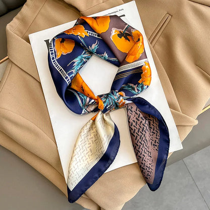 Silken Loop: Printed Satin Square Scarf for Women