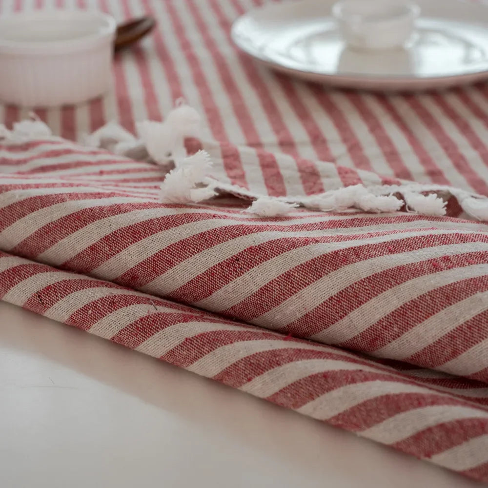 Elegant Cotton Linen Tablecloth with Tassels