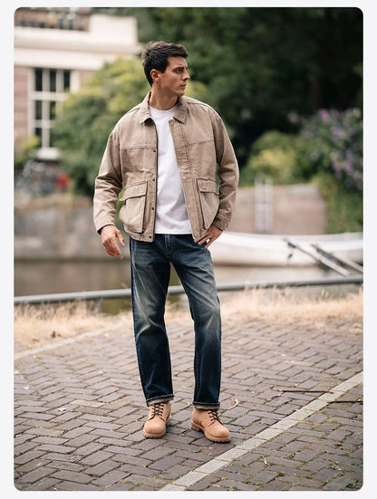 SIMWOOD 2025 Spring New loose Straight 13.5oz Fabric Washed Vintage Jeans Men Classical Plus Size Denim Trousers