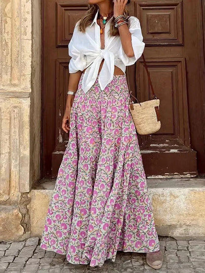 Women's Floral Print Maxi Skirt – Casual Elegance for Spring & Summer