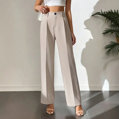 Women's Full-Length Straight Business Trousers – High Waist Daily Wear