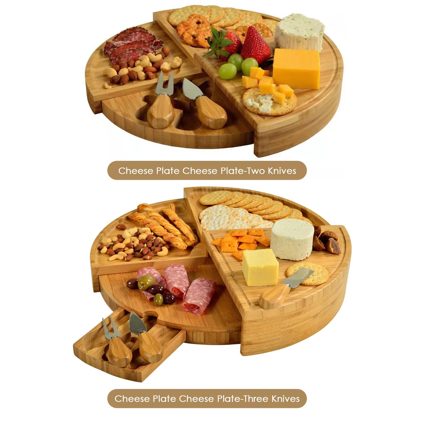 Bamboo Cheese Board with  Knife Set  37 Cm   Plate Rotating Serving  for  and Appetite Gifts  Tool