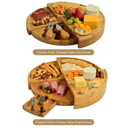 Bamboo Cheese Board with  Knife Set  37 Cm   Plate Rotating Serving  for  and Appetite Gifts  Tool