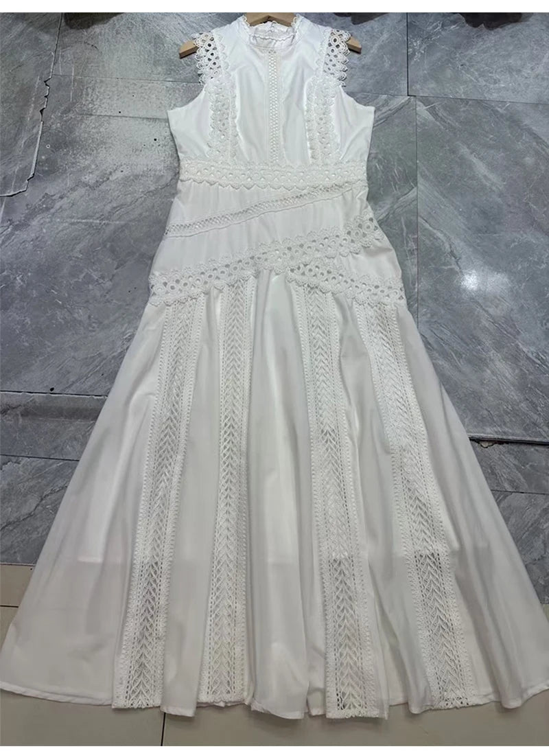 Women's Embroidered A-Line Dress – Elegant Sleeveless Statement Style