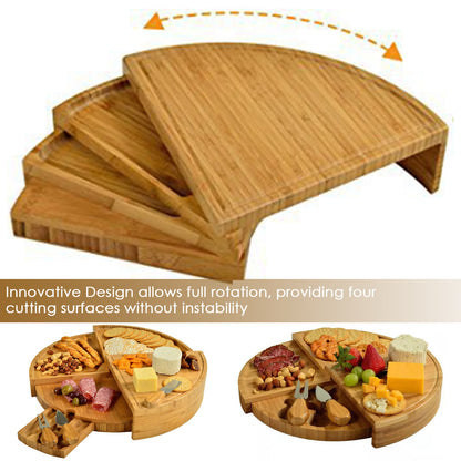 Bamboo Cheese Board with  Knife Set  37 Cm   Plate Rotating Serving  for  and Appetite Gifts  Tool