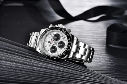 Sapphire Chrono: 40mm Stainless Steel Quartz Sports Watch
