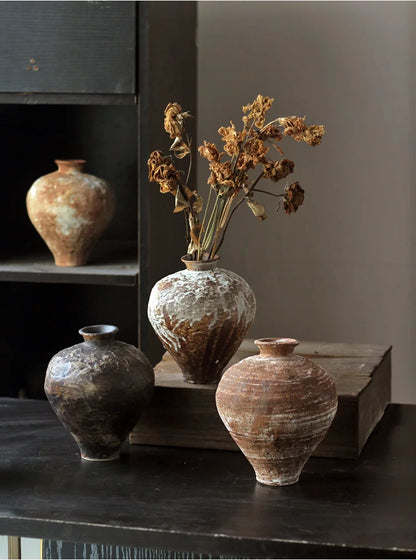 Jarrón de cerámica rugosa retro con diseño floral estilo wabi-sabi de Jingdezhen, con flores japonesas decorativas, adornos B&amp;B, macetas