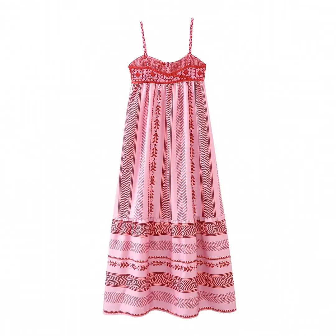 Women's Striped Hollow Detail Maxi Dress – Elegant A-Line Partywear