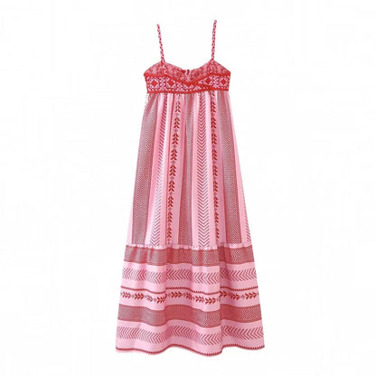 Women's Striped Hollow Detail Maxi Dress – Elegant A-Line Partywear