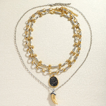 3-Piece Horn Pendant Necklace Set – Western Cowgirl-Inspired Layered Chains