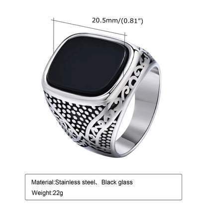 Vnox Rock Punk: Black Onyx Stainless Steel Signet Ring for Men – Bold & Timeless Statement