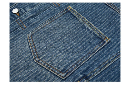 Men's Striped Denim Chore Jacket – Short Length, Oversized Utility