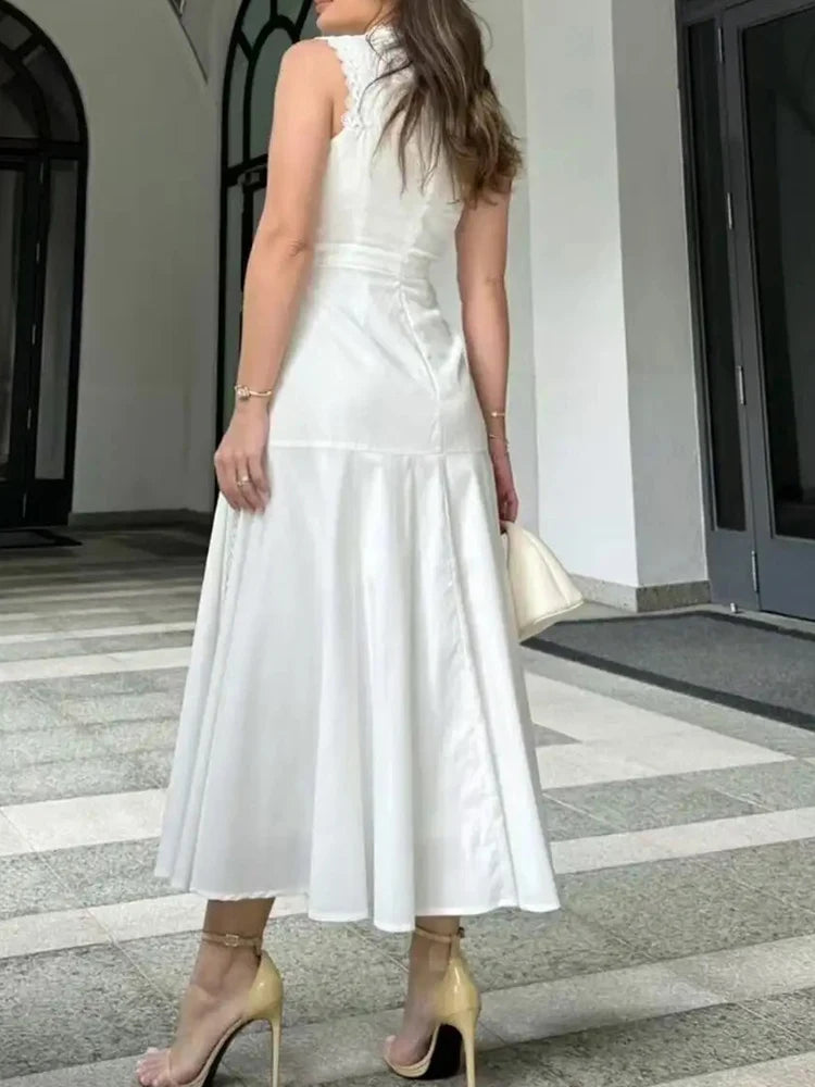 Women's Embroidered A-Line Dress – Elegant Sleeveless Statement Style