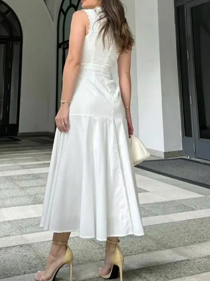 Women's Embroidered A-Line Dress – Elegant Sleeveless Statement Style