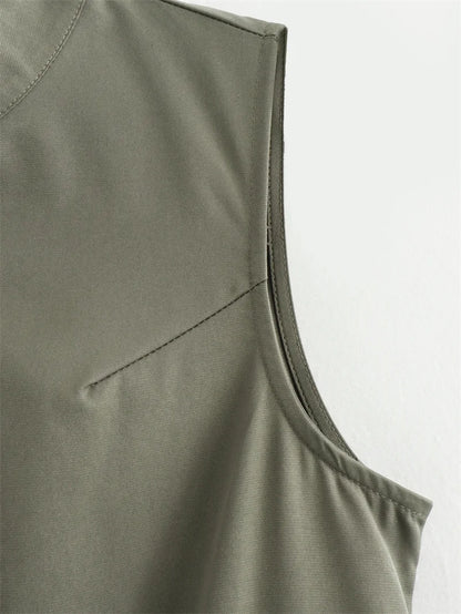 Women's Pleated Bodycon Midi Dress – Sleek Sleeveless Style for Summer Events