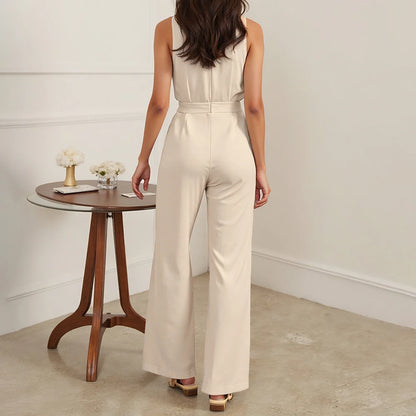 Women's Sleeveless V-Neck Office Jumpsuit – Minimalist & Tailored